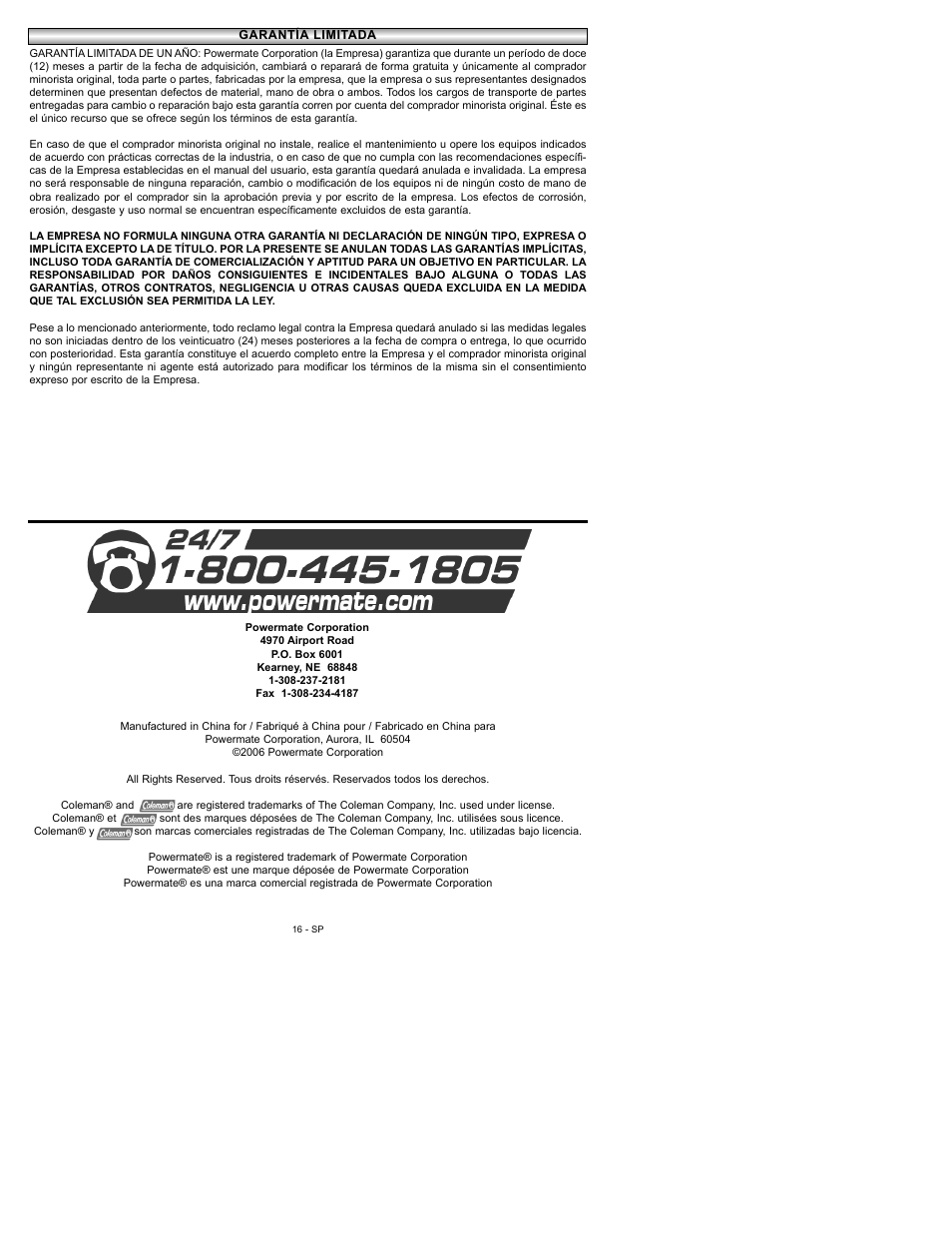 Powermate P024-0098SP User Manual | Page 16 / 16