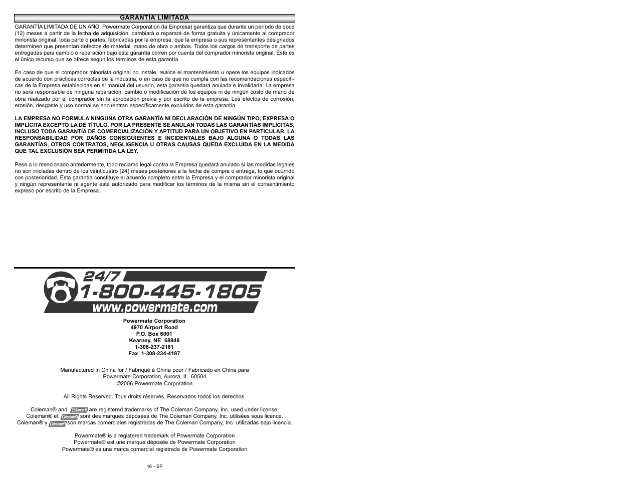 Powermate P024-0111SP User Manual | Page 16 / 16