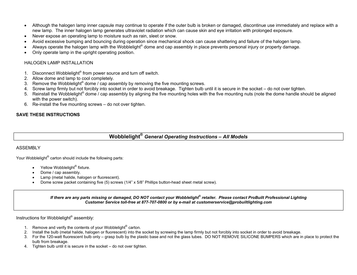 Probuilt Professional Lighting Wobblelight User Manual | Page 4 / 7