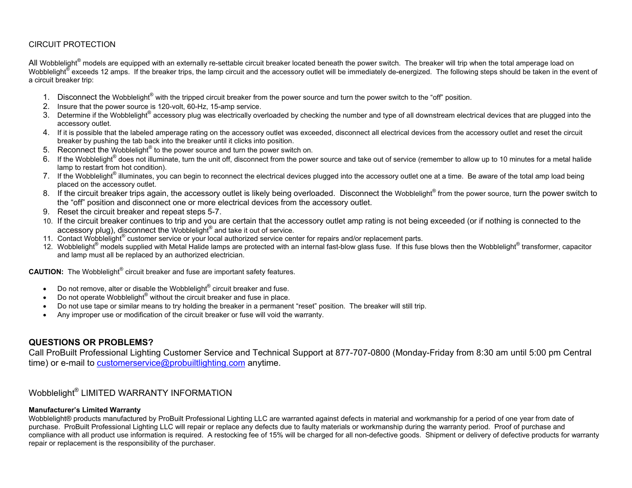 Probuilt Professional Lighting Wobblelight User Manual | Page 6 / 7