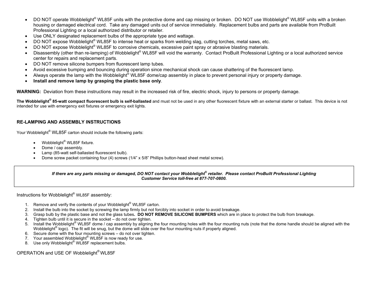 Probuilt Professional Lighting Wobblelight 85w User Manual | Page 2 / 3
