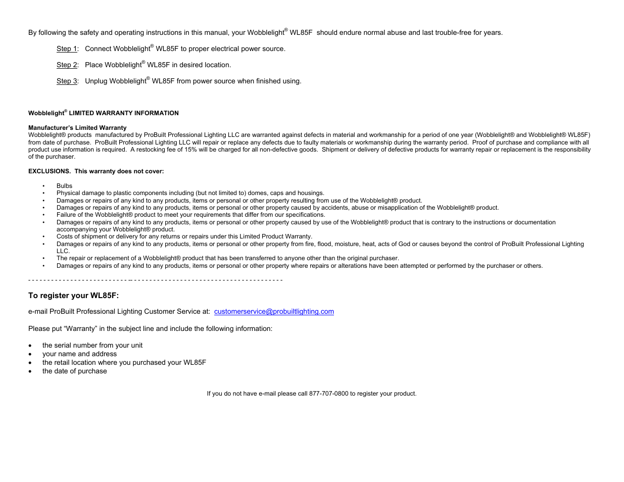 Probuilt Professional Lighting Wobblelight 85w User Manual | Page 3 / 3