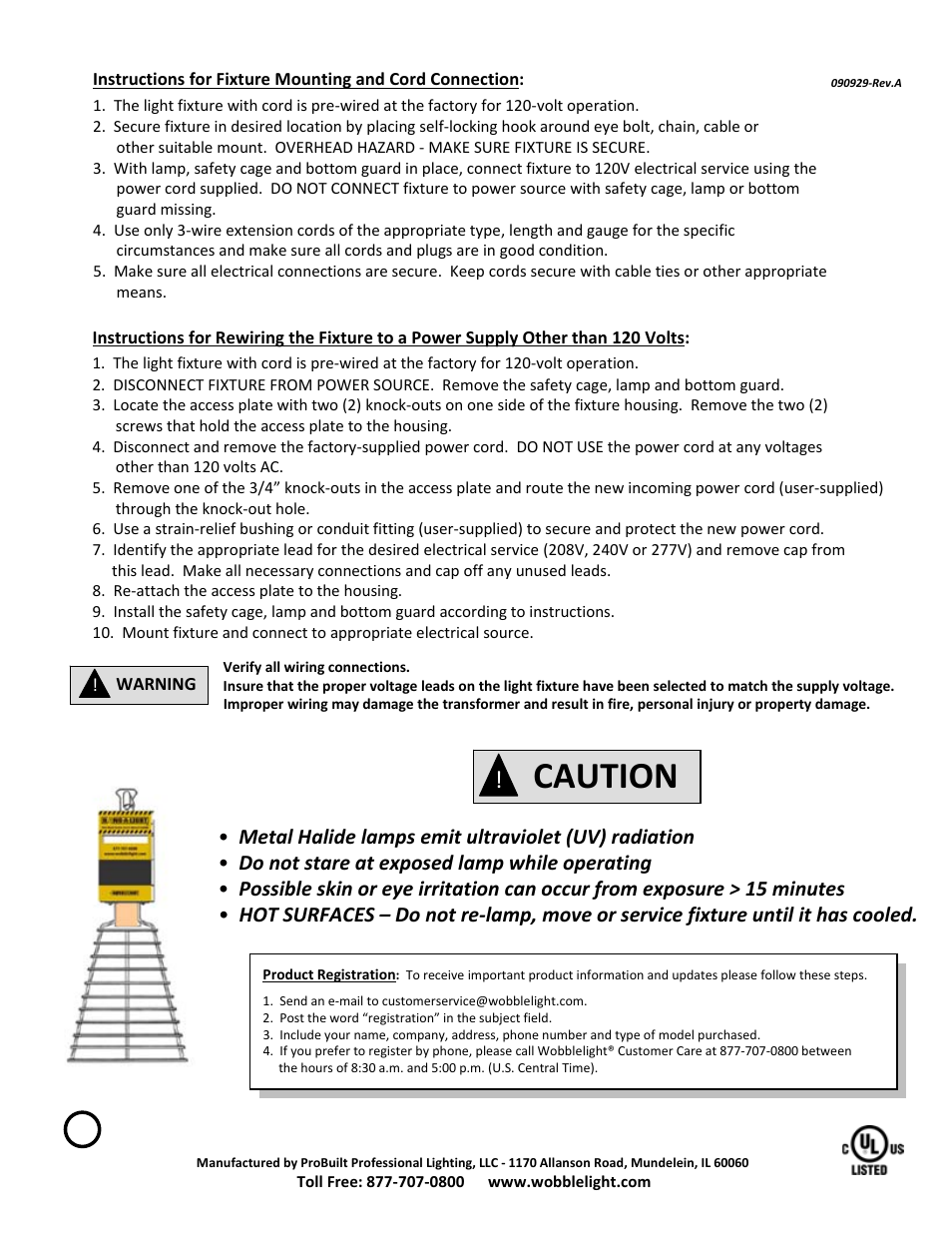 Slide number 2, Caution | Probuilt Professional Lighting Hang-A-Light 400w Metal Halide User Manual | Page 2 / 2