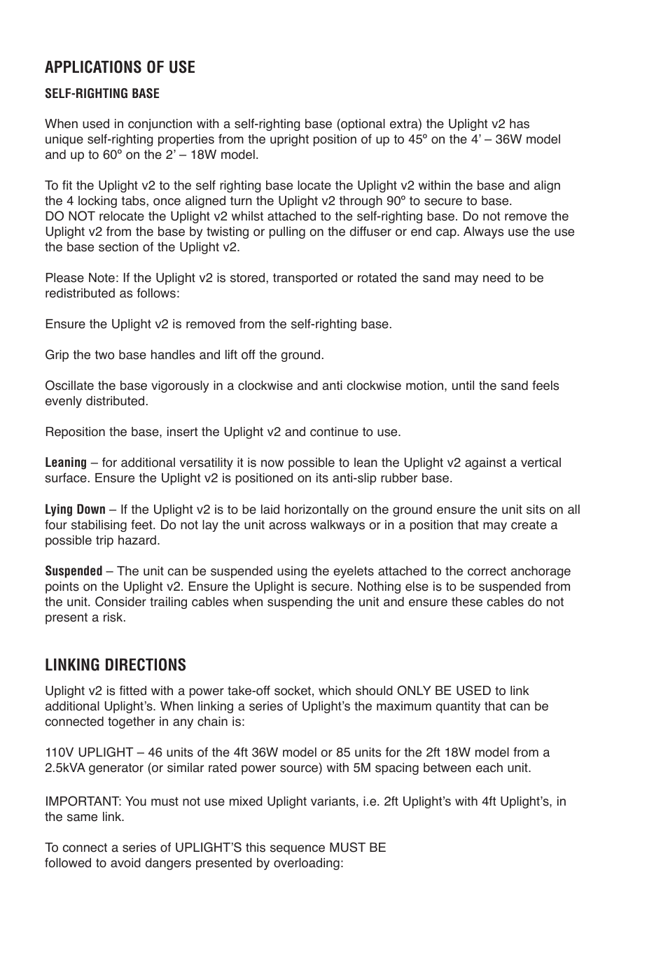 Applications of use, Linking directions | Probuilt Professional Lighting Uplight v2 User Manual | Page 6 / 12