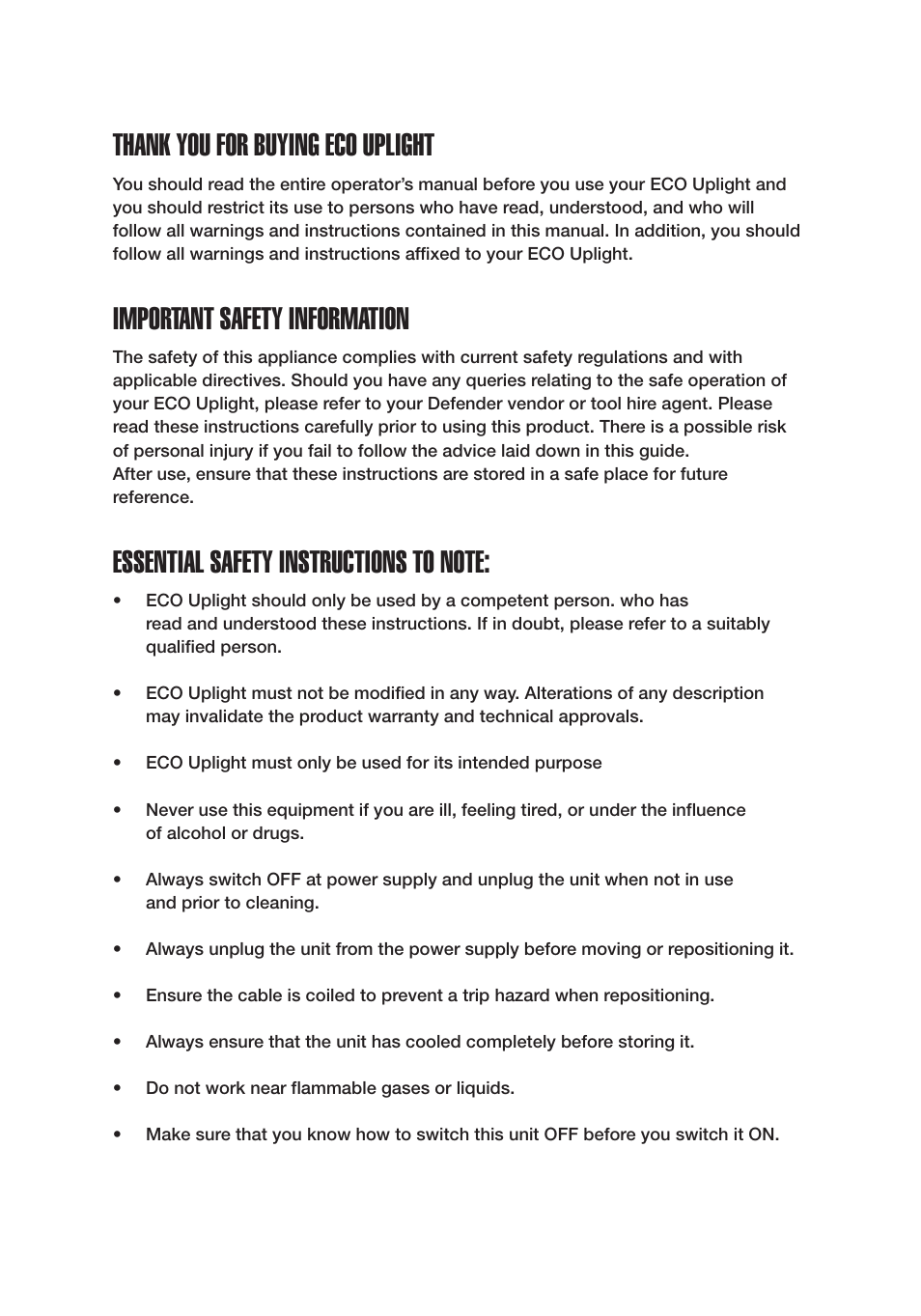 Important safety information | Probuilt Professional Lighting ECO Uplight User Manual | Page 2 / 8