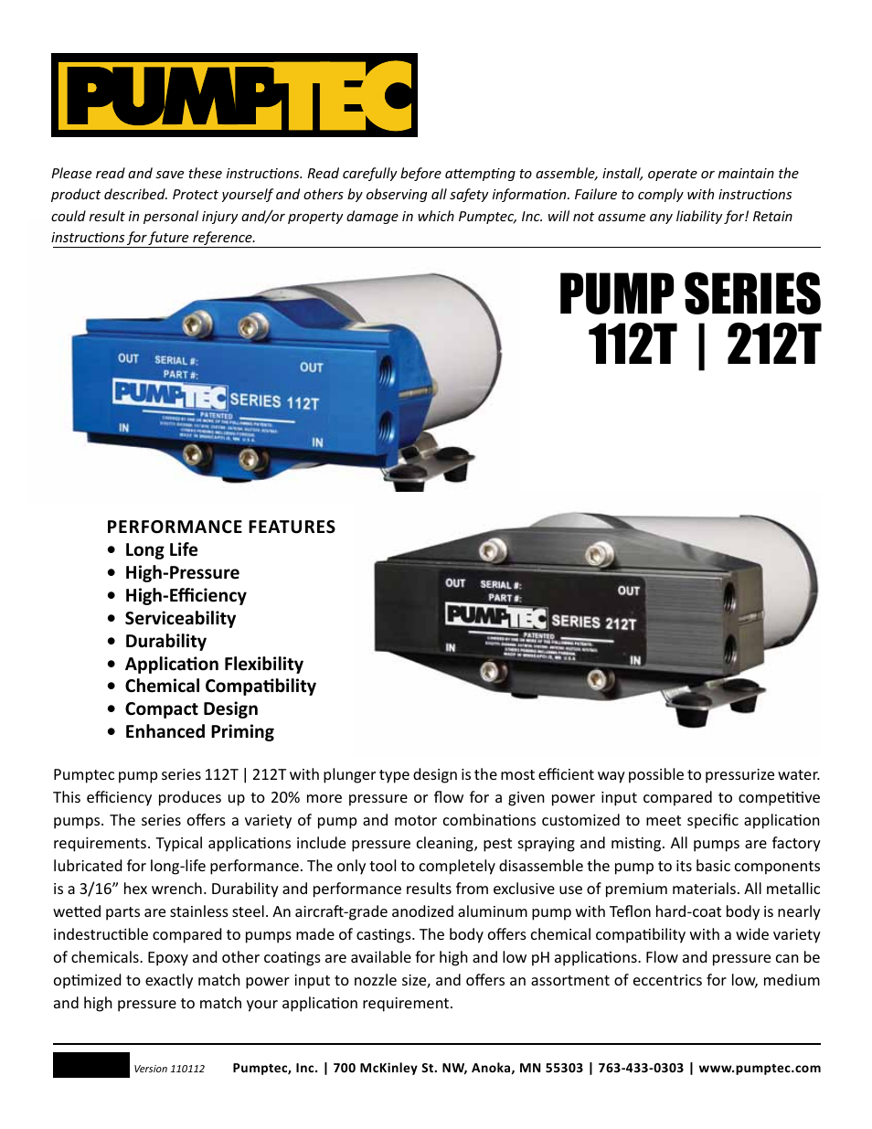 Pumptec 212T SERIES User Manual | 11 pages