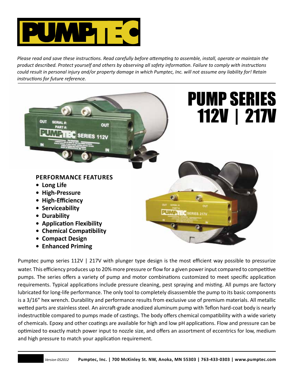 Pumptec 217V SERIES User Manual | 11 pages