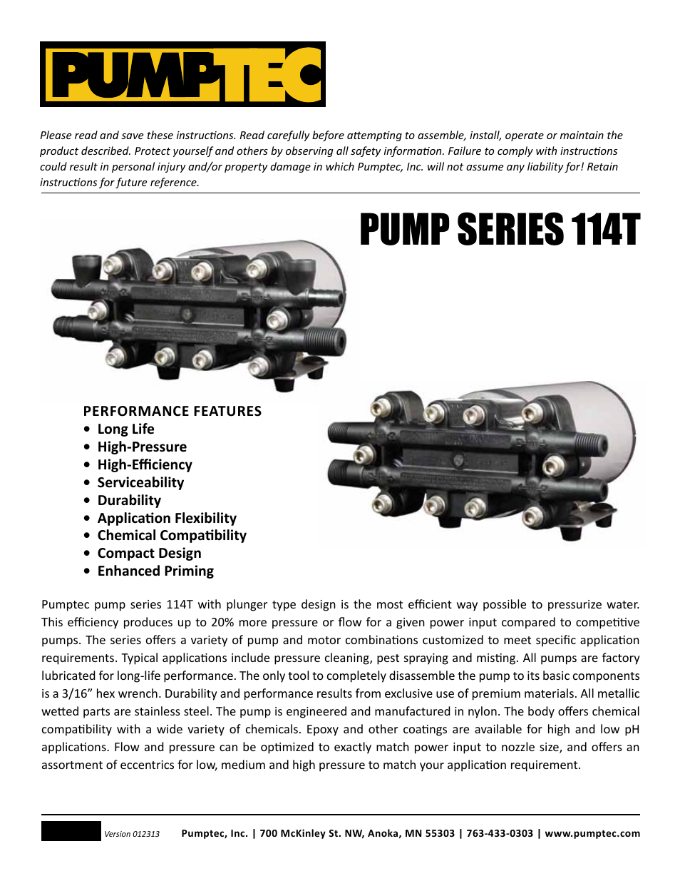 Pumptec 114T SERIES User Manual | 11 pages