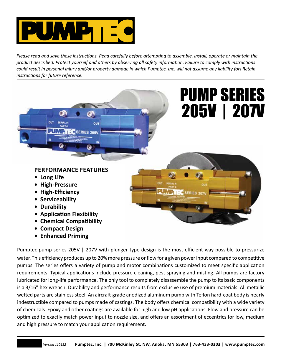 Pumptec 207V SERIES User Manual | 11 pages