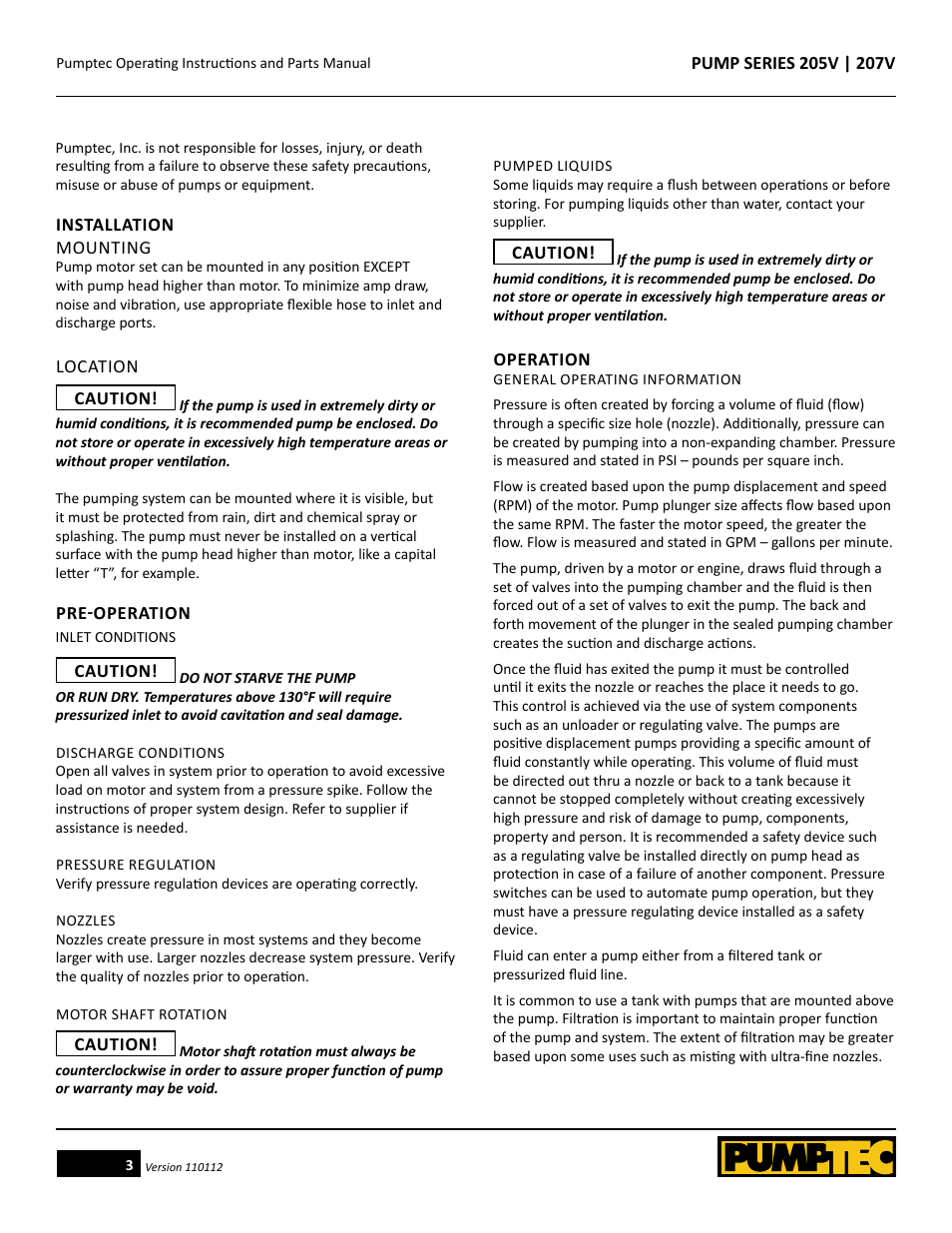 Pumptec 207V SERIES User Manual | Page 3 / 11