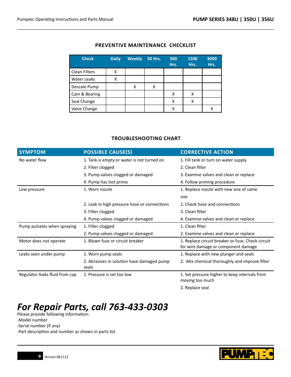 Pumptec 356U SERIES User Manual | Page 9 / 11