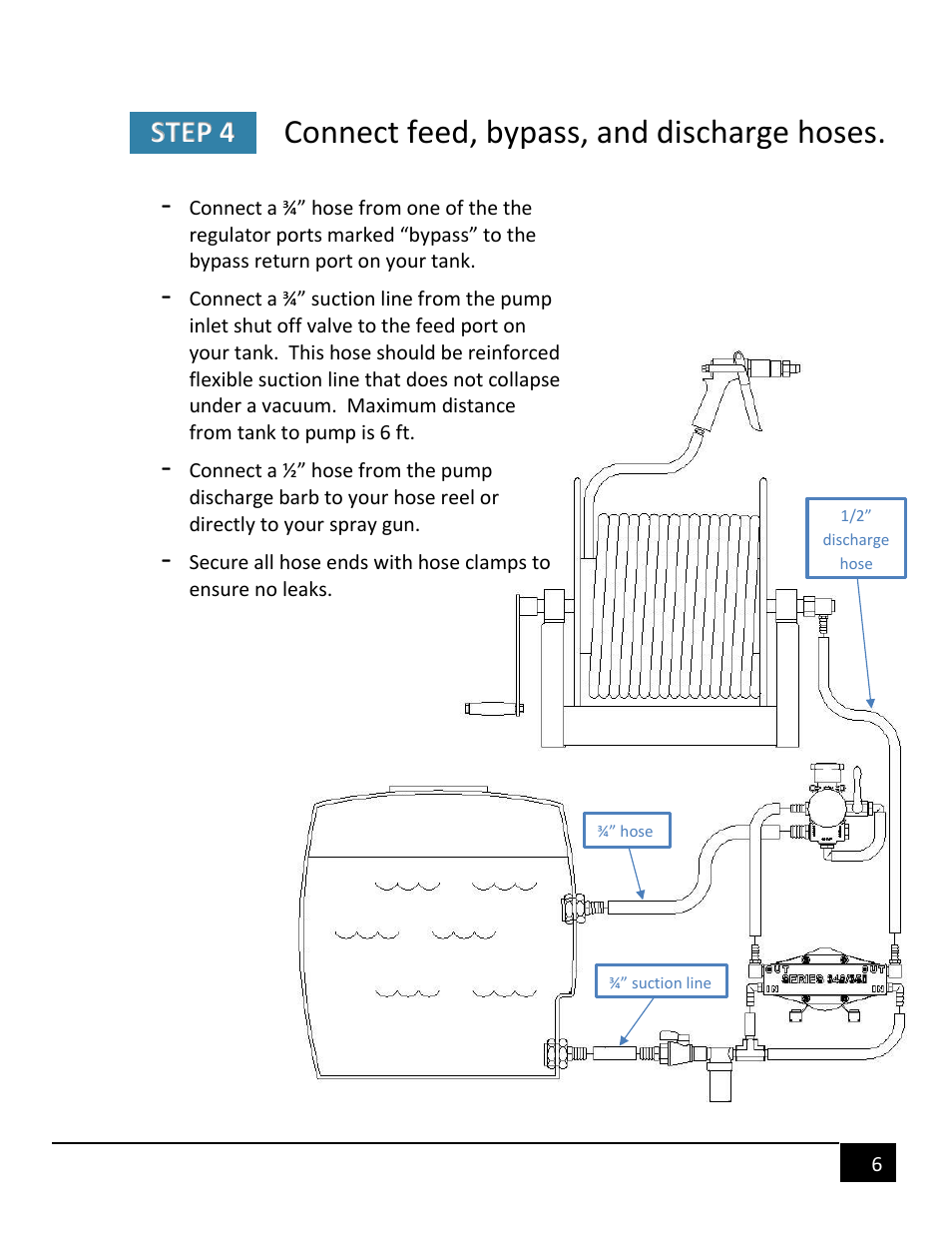 Connect feed, bypass, and discharge hoses, Step 4 | Pumptec SPRAYER SUB-ASSEMBLY 350U with regulator User Manual | Page 6 / 8