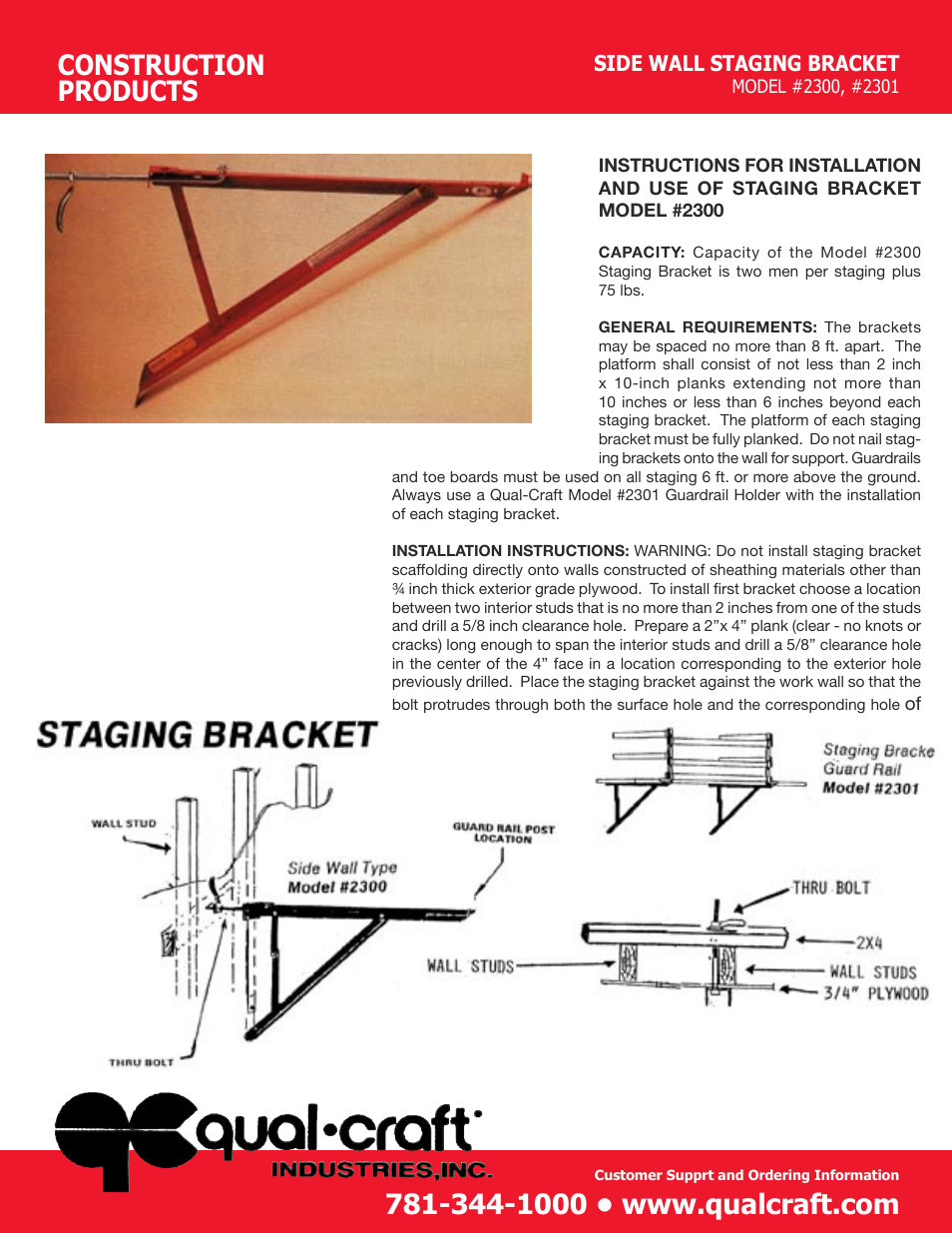 Construction products | Qualcraft Side Wall Staging Bracket Guardrail User Manual | Page 2 / 3