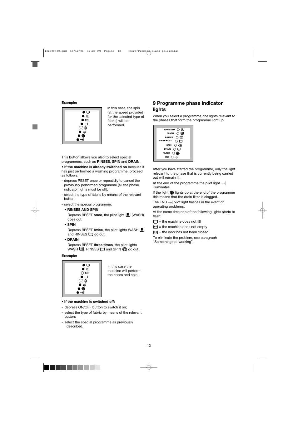 9 programme phase indicator lights | Zanussi FE 1014 N User Manual | Page 12 / 92