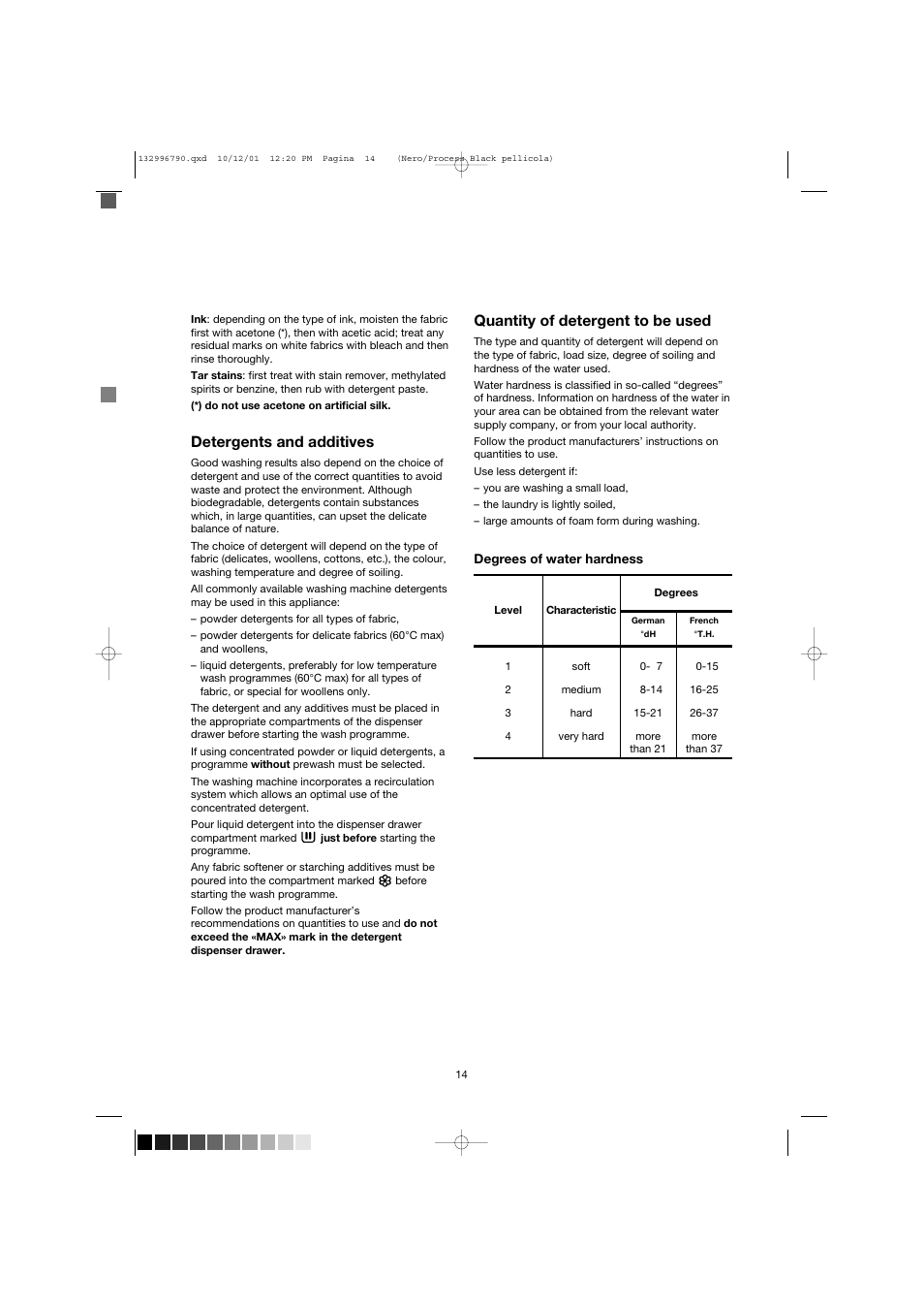 Quantity of detergent to be used, Detergents and additives | Zanussi FE 1014 N User Manual | Page 14 / 92
