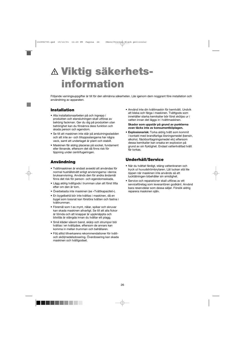 Viktig säkerhets- information | Zanussi FE 1014 N User Manual | Page 26 / 92