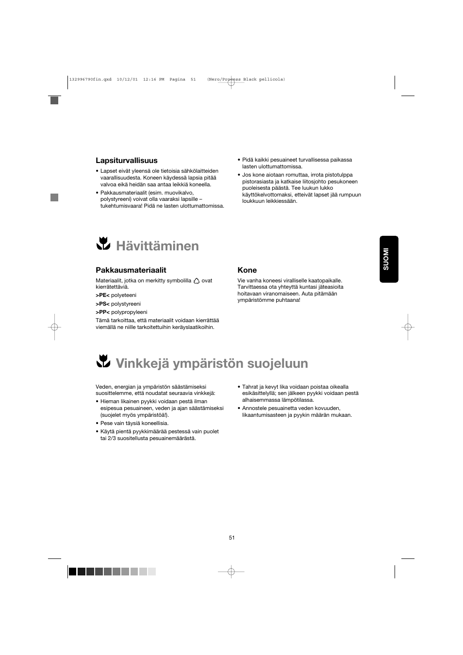 Hävittäminen vinkkejä ympäristön suojeluun | Zanussi FE 1014 N User Manual | Page 51 / 92