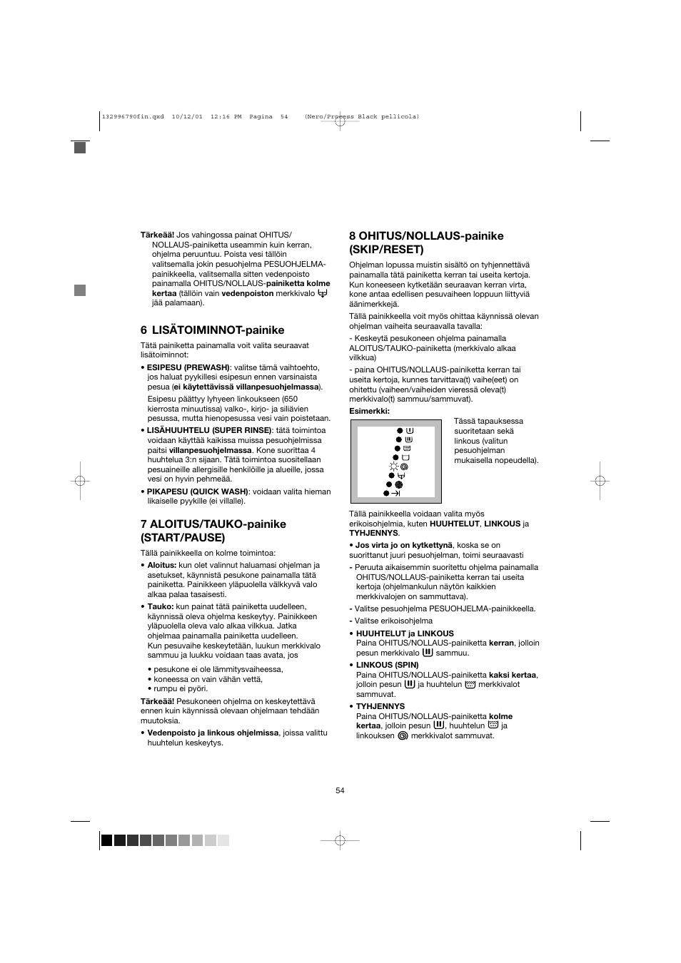 6 lisätoiminnot-painike, 7 aloitus/tauko-painike (start/pause), 8 ohitus/nollaus-painike (skip/reset) | Zanussi FE 1014 N User Manual | Page 54 / 92