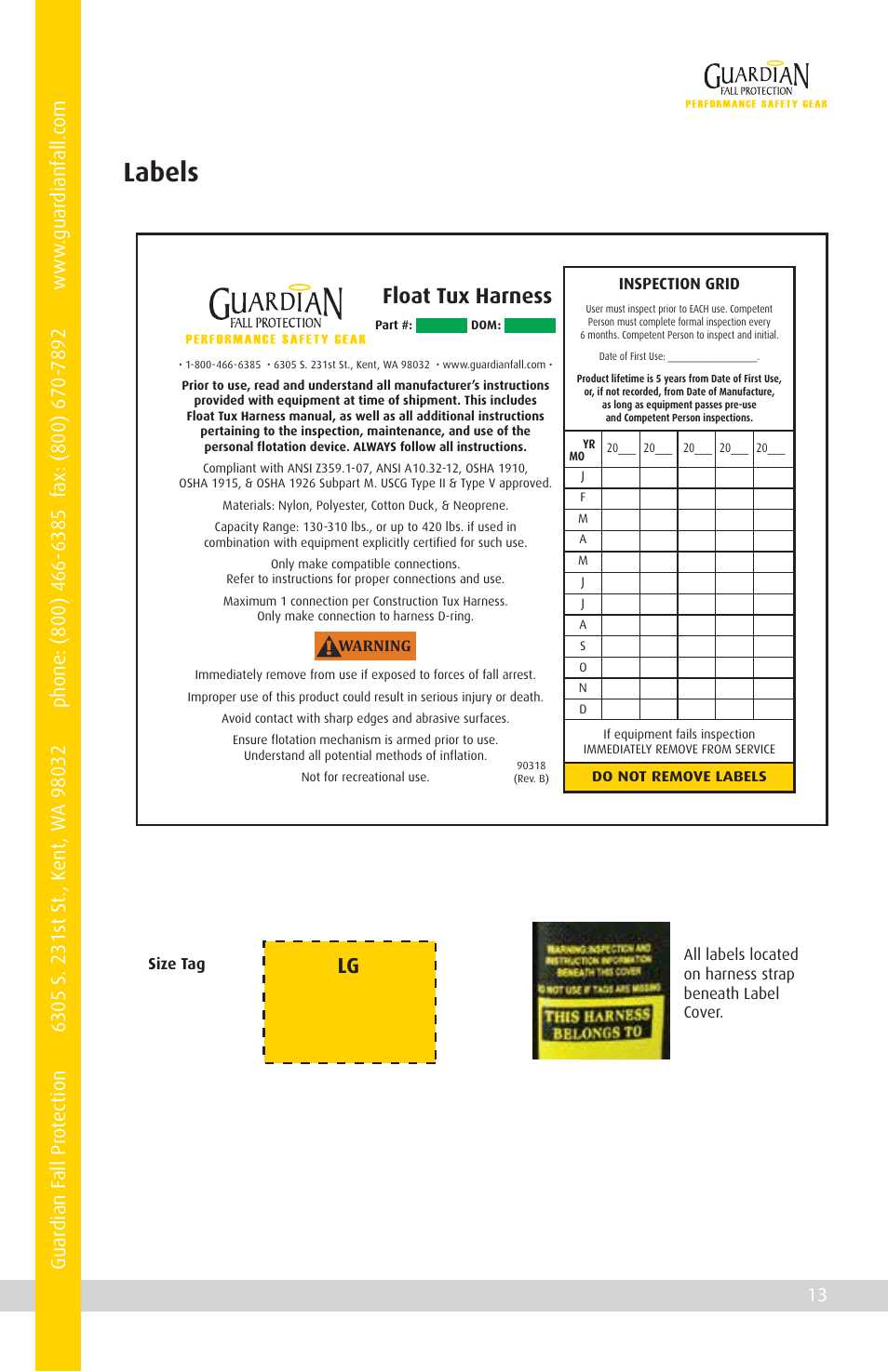 Labels, Float tux harness | Qualcraft Float Tux Harness User Manual | Page 15 / 16