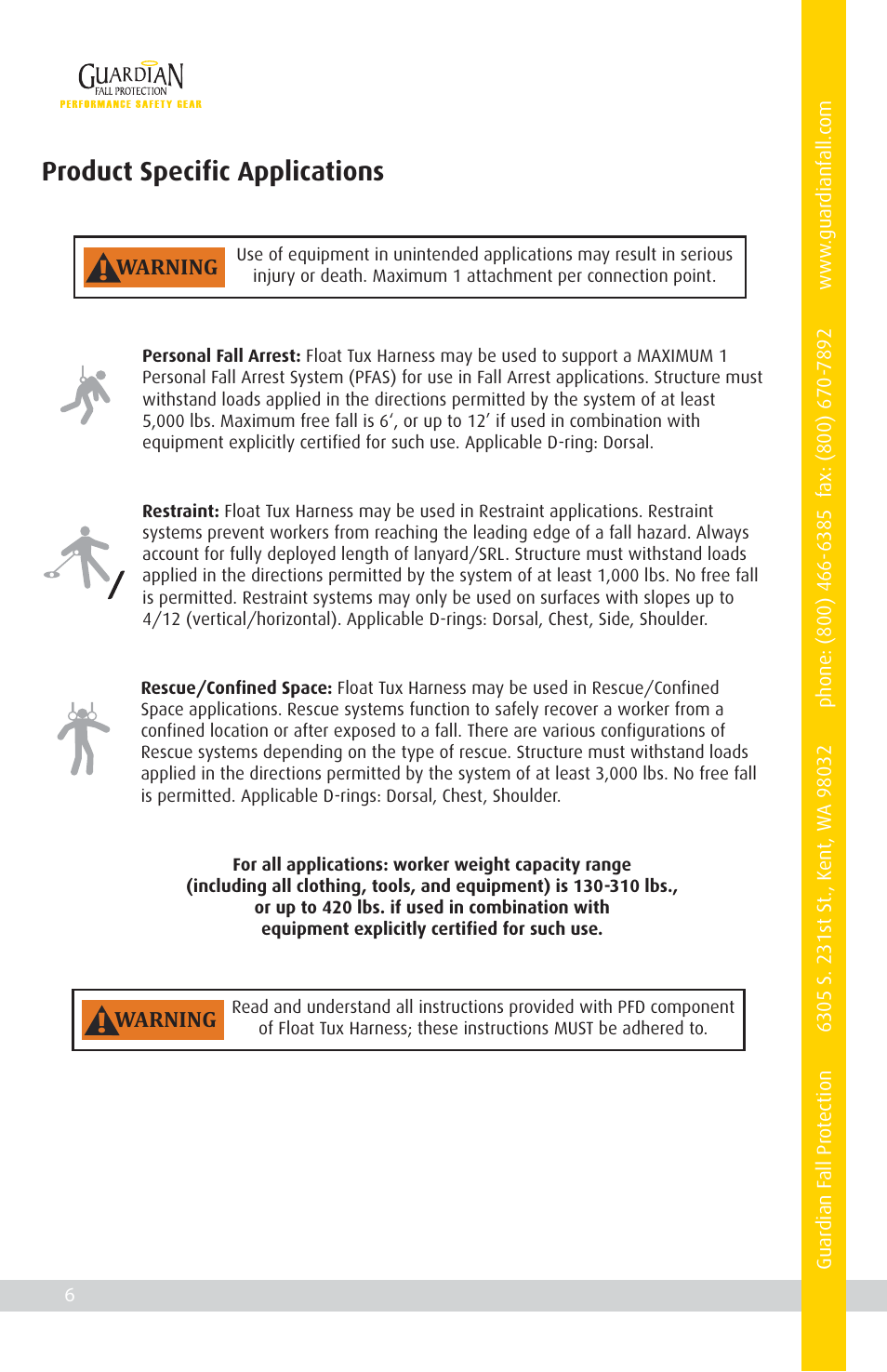 Product specific applications | Qualcraft Float Tux Harness User Manual | Page 8 / 16