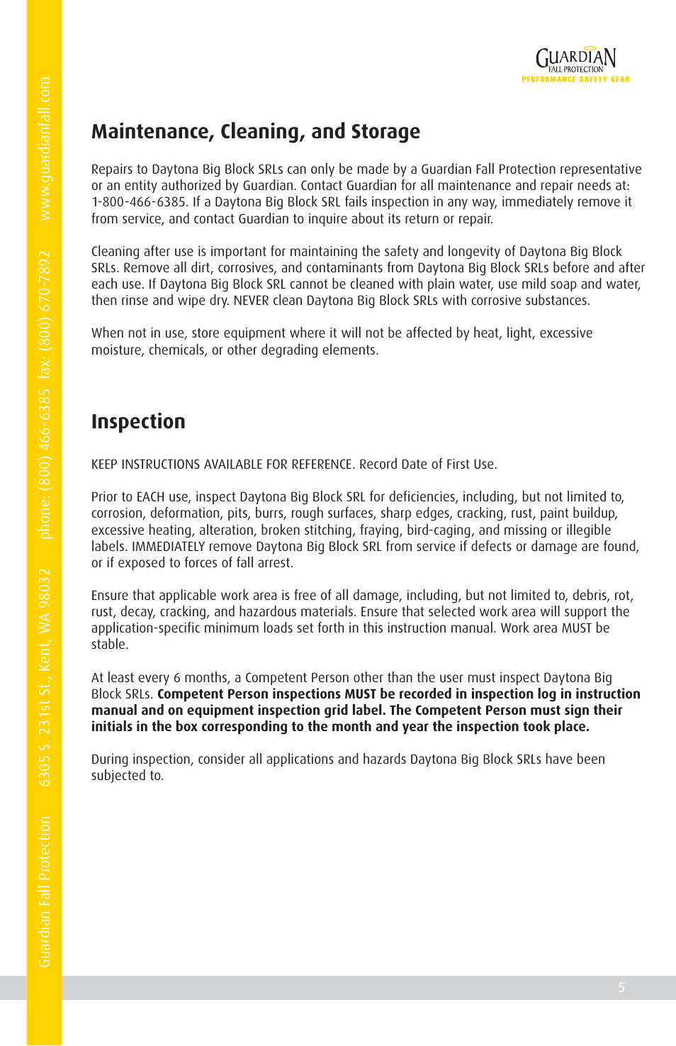 Maintenance, cleaning, and storage, Inspection | Qualcraft Daytona Big Block SRL User Manual | Page 7 / 16