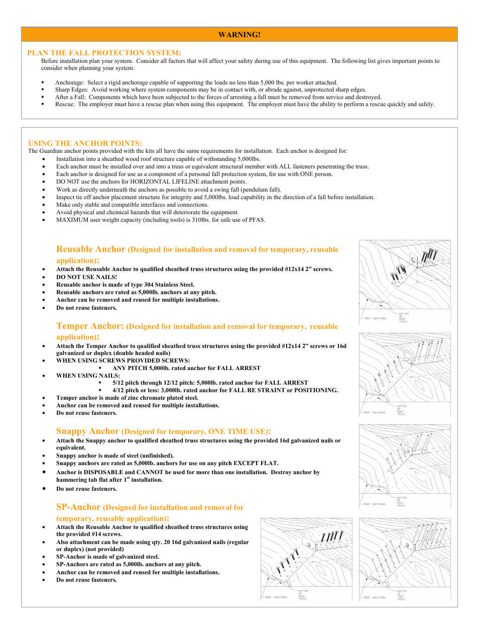 Reusable anchor, Temper anchor, Snappy anchor | Sp-anchor | Qualcraft Lil' Bucket of Safe-Tie User Manual | Page 5 / 8