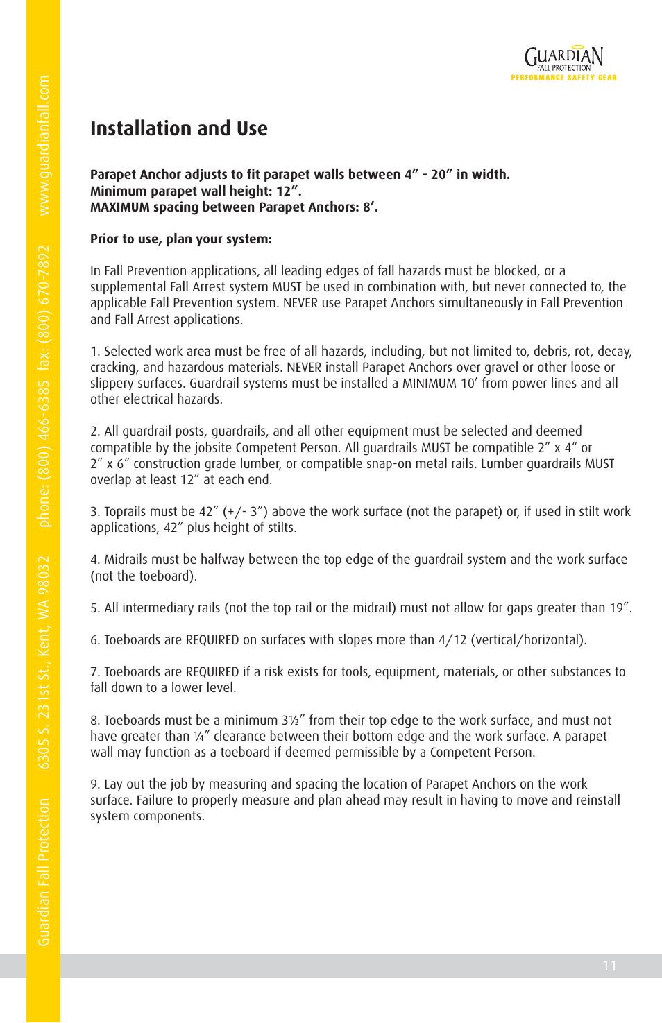 Installation and use | Qualcraft Parapet Anchor System User Manual | Page 13 / 20