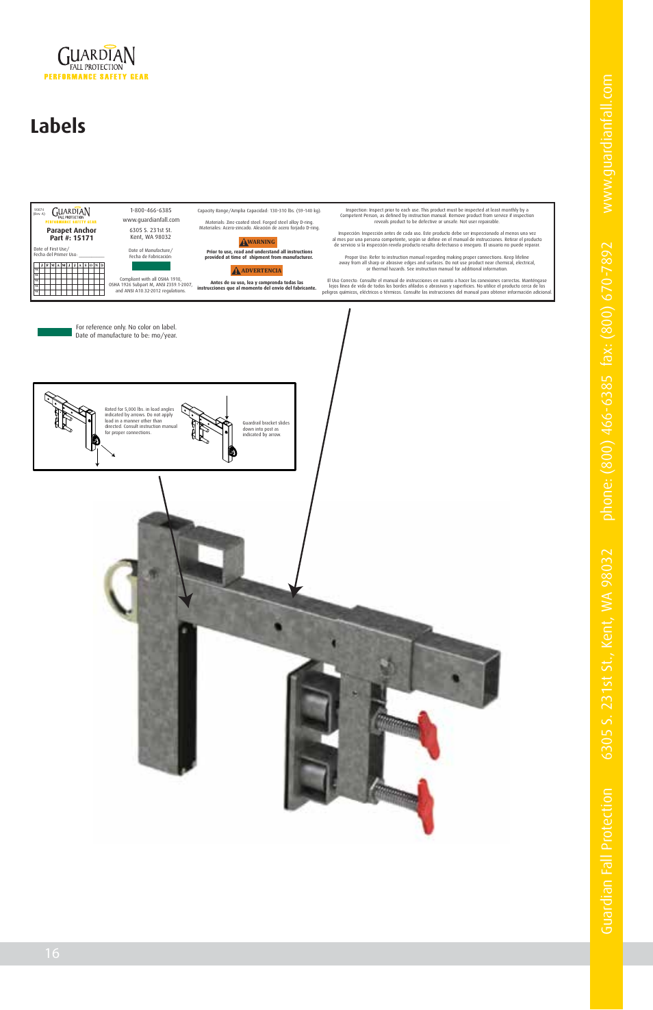 Labels | Qualcraft Parapet Anchor System User Manual | Page 18 / 20