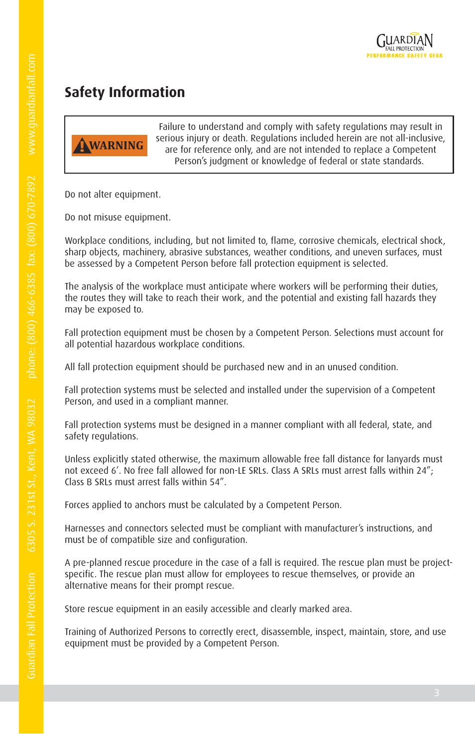 Safety information | Qualcraft Parapet Anchor System User Manual | Page 5 / 20