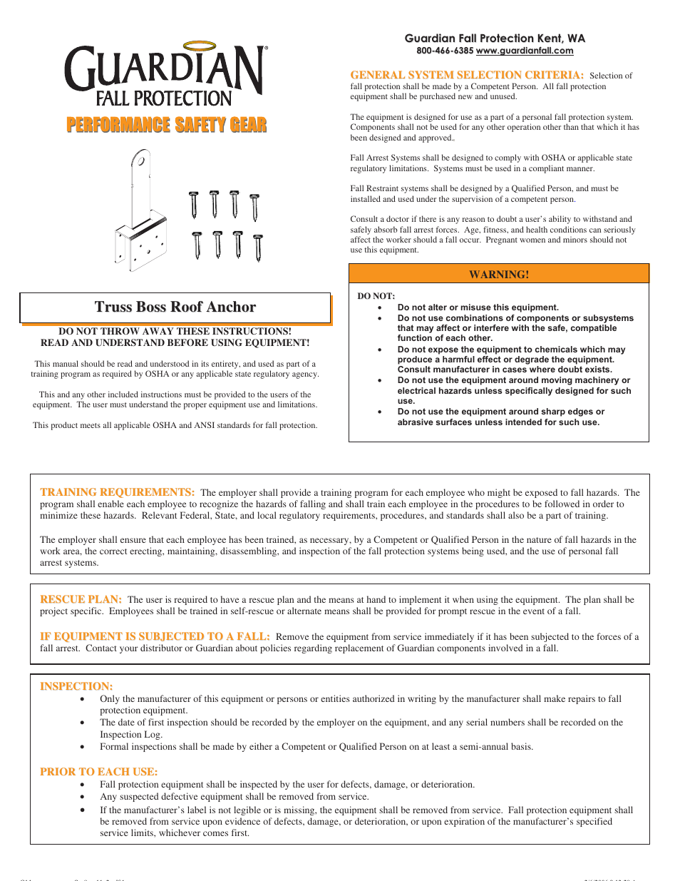 Qualcraft Truss Boss Anchor User Manual | 8 pages