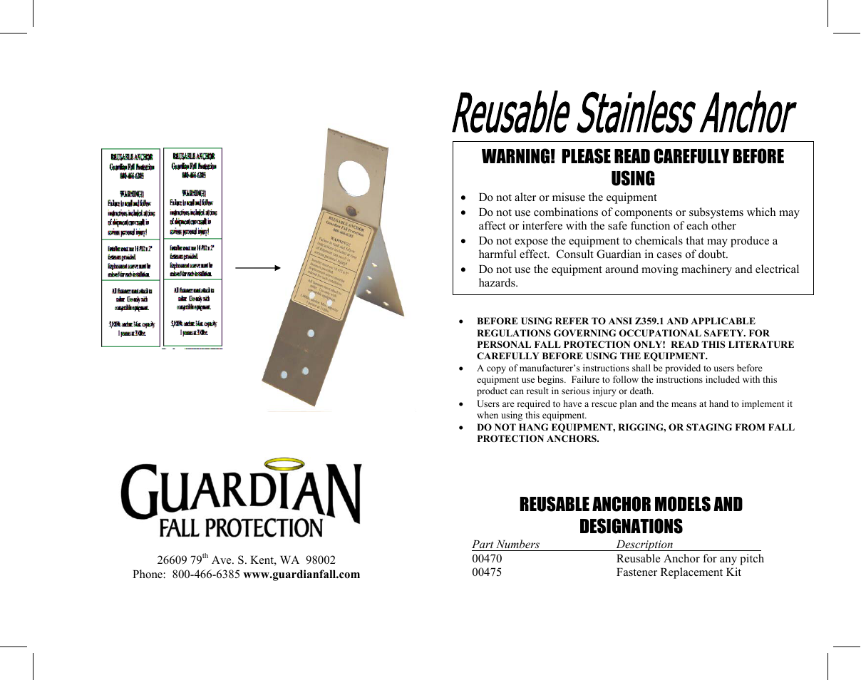 Qualcraft Stainless Steel Reusable Anchor User Manual | 2 pages