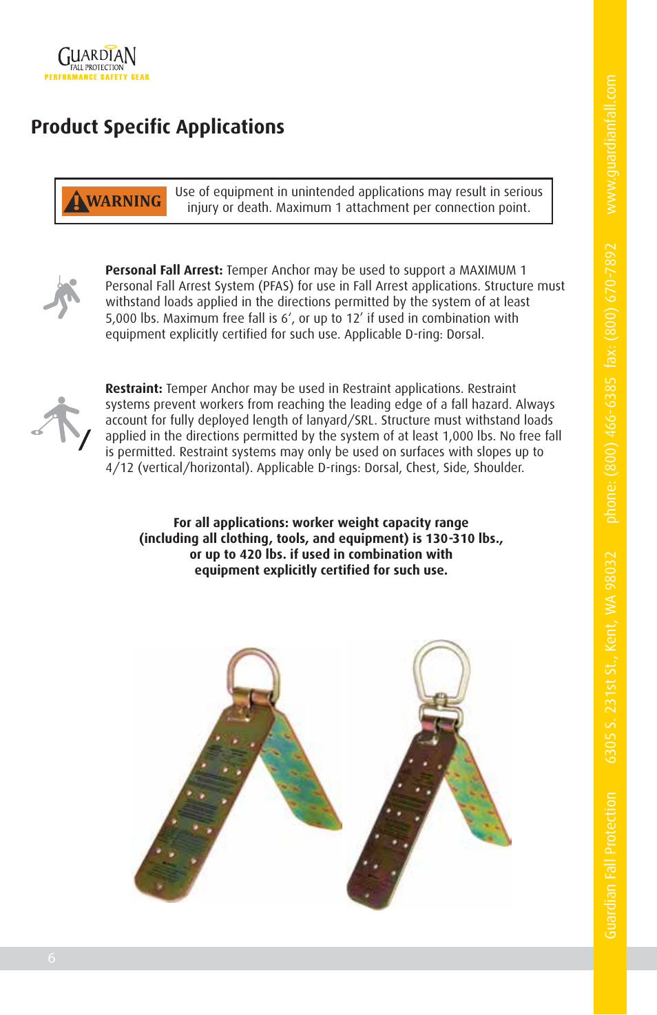 Product specific applications | Qualcraft Temper Reusable Anchor with Swivel D-Ring User Manual | Page 8 / 16