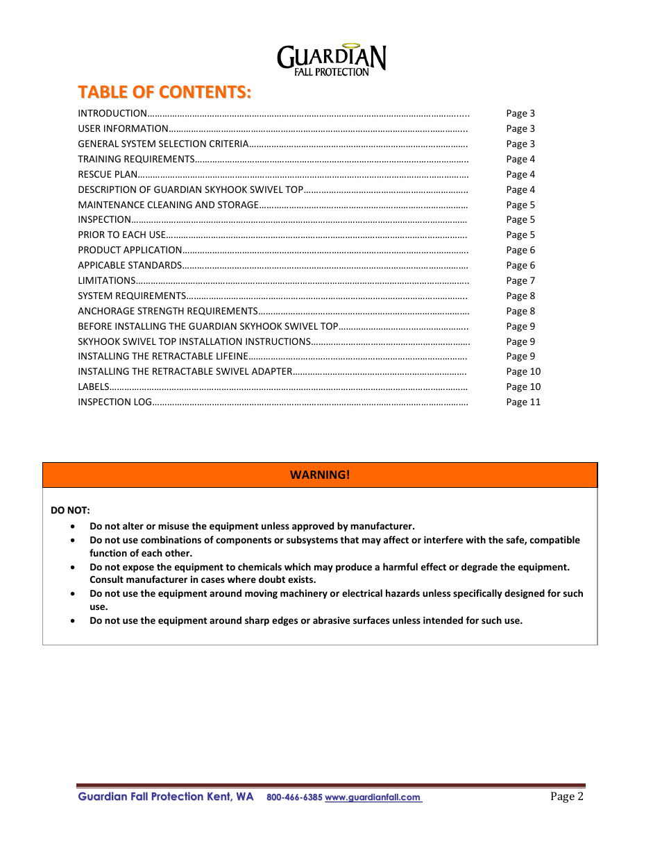 Qualcraft Skyhook Swivel Top User Manual | Page 2 / 11