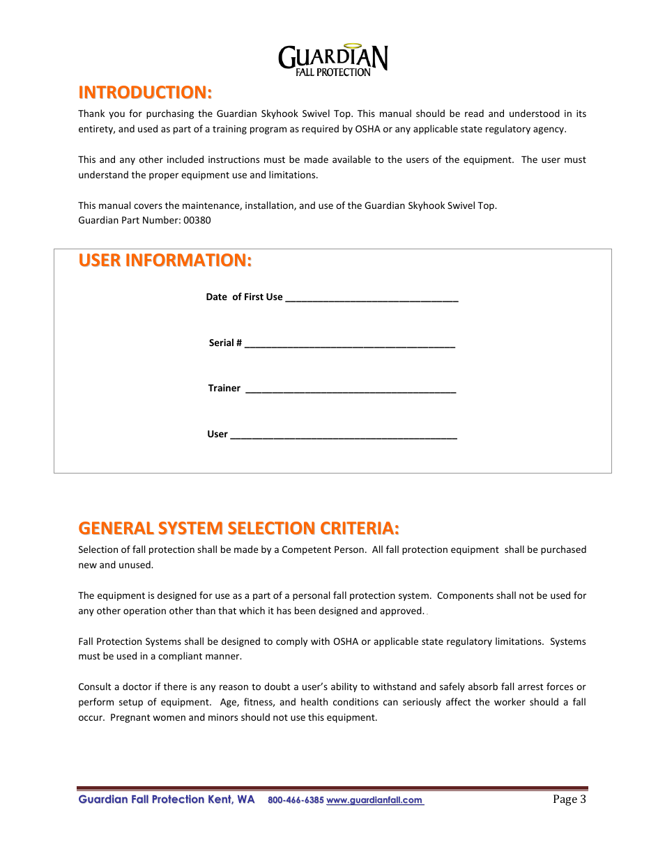 Qualcraft Skyhook Swivel Top User Manual | Page 3 / 11