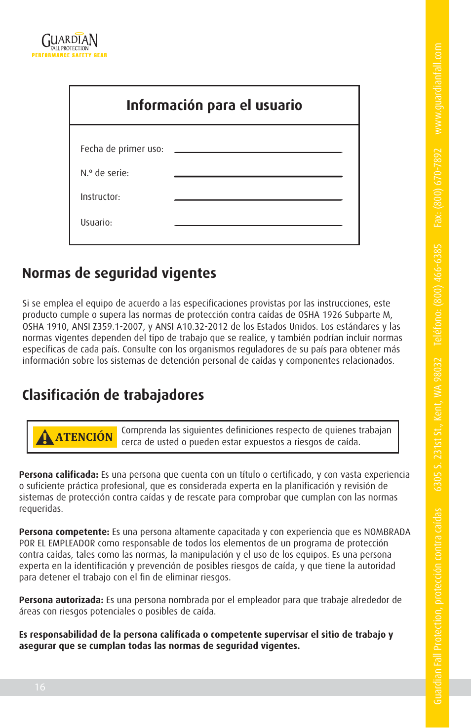 Información para el usuario | Qualcraft CB-12 Weld-On Post User Manual | Page 20 / 32