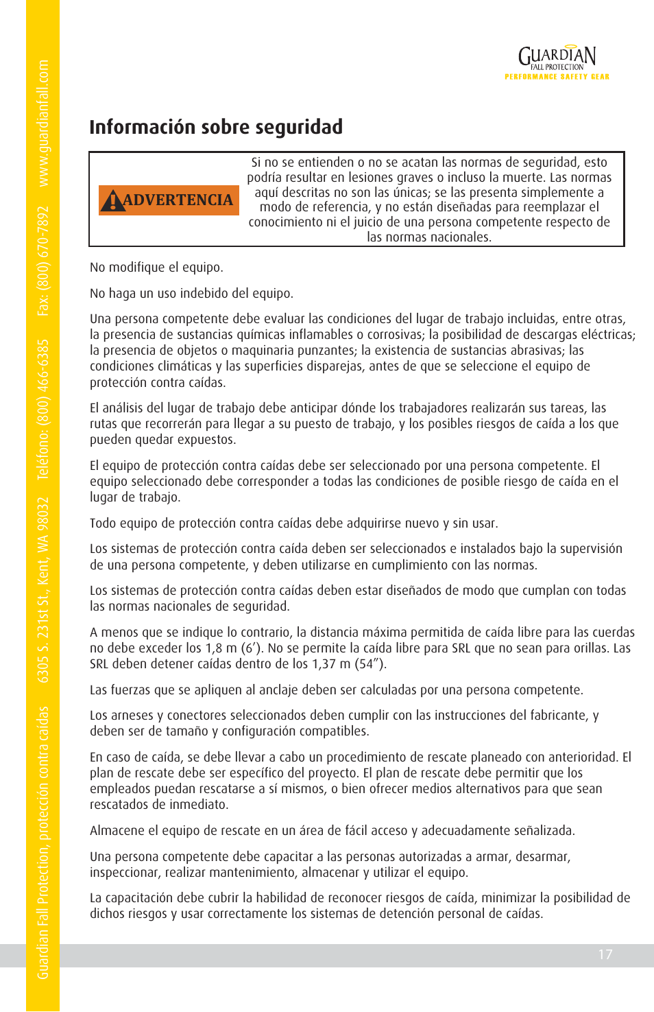 Información sobre seguridad | Qualcraft CB-12 Weld-On Post User Manual | Page 21 / 32