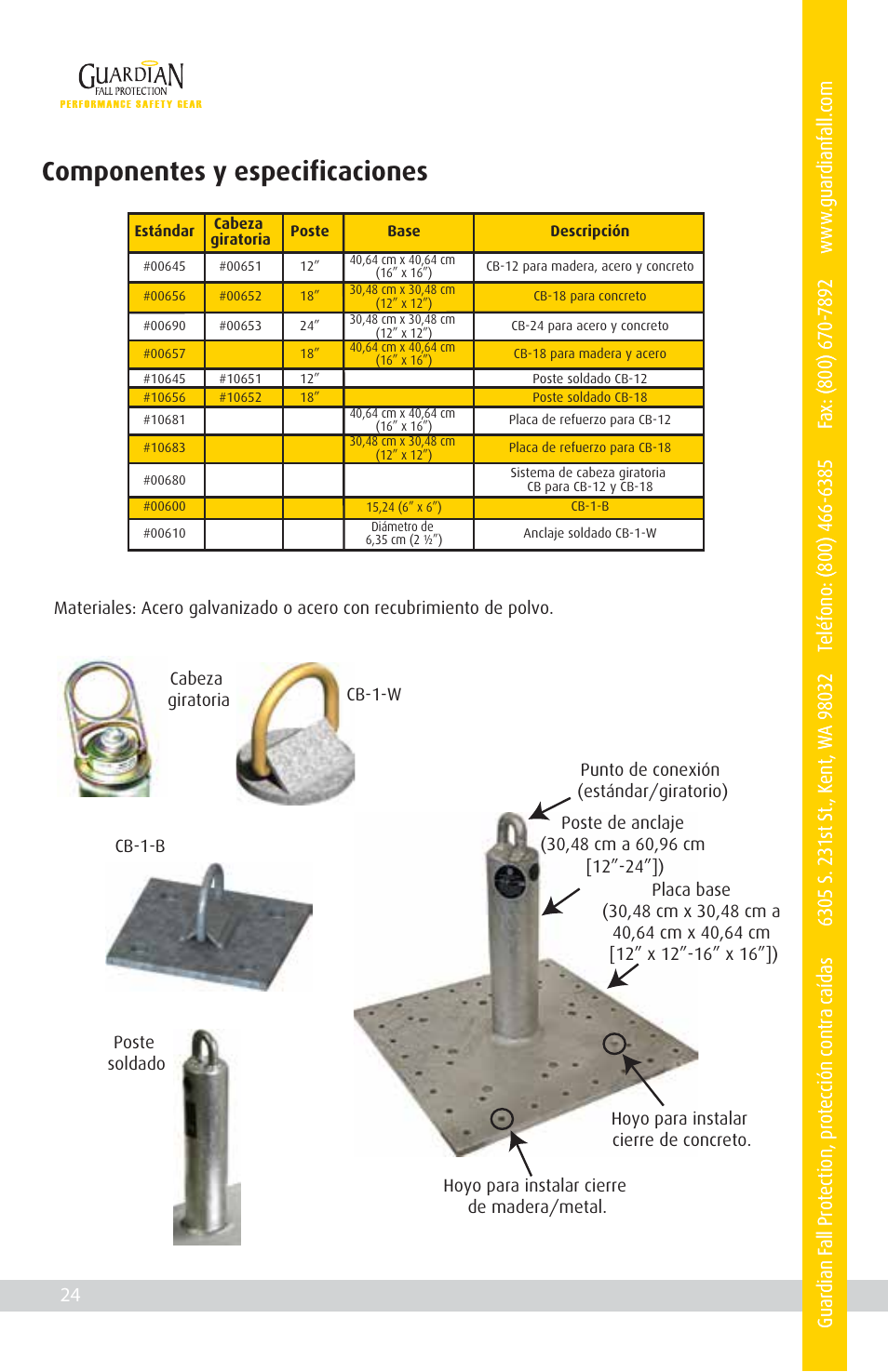 Componentes y especificaciones | Qualcraft CB-12 Weld-On Post User Manual | Page 28 / 32