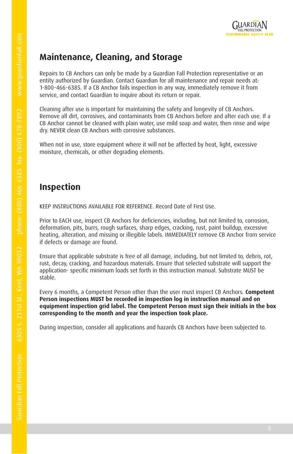 Maintenance, cleaning, and storage, Inspection | Qualcraft CB-12 Weld-On Post User Manual | Page 7 / 32