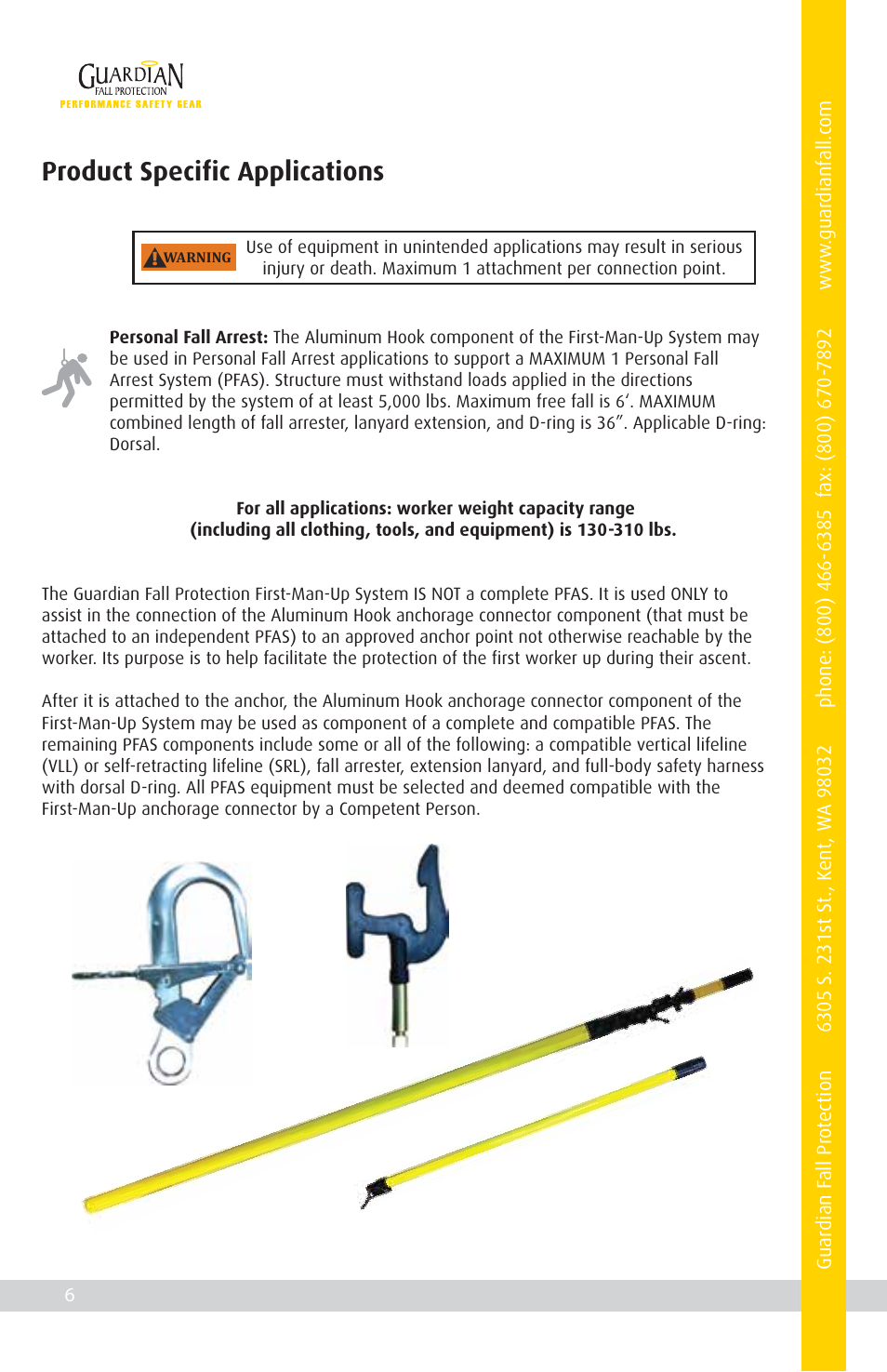 Product specific applications | Qualcraft First-Man-Up System User Manual | Page 8 / 16