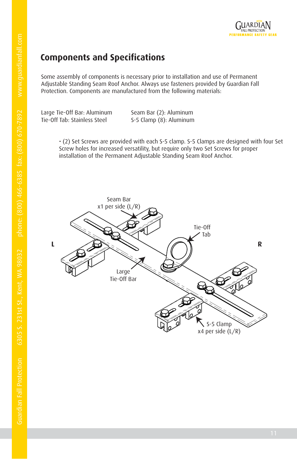 Components and specifications | Qualcraft Permanent Adjustable Standing Seam Roof Anchor User Manual | Page 13 / 20