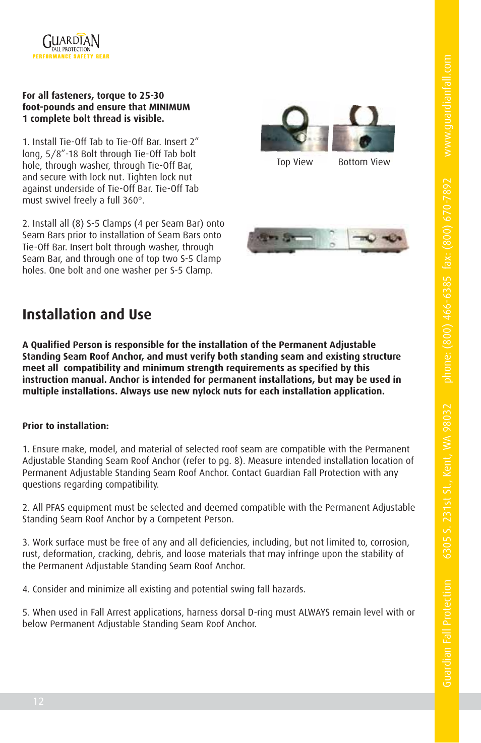 Installation and use | Qualcraft Permanent Adjustable Standing Seam Roof Anchor User Manual | Page 14 / 20