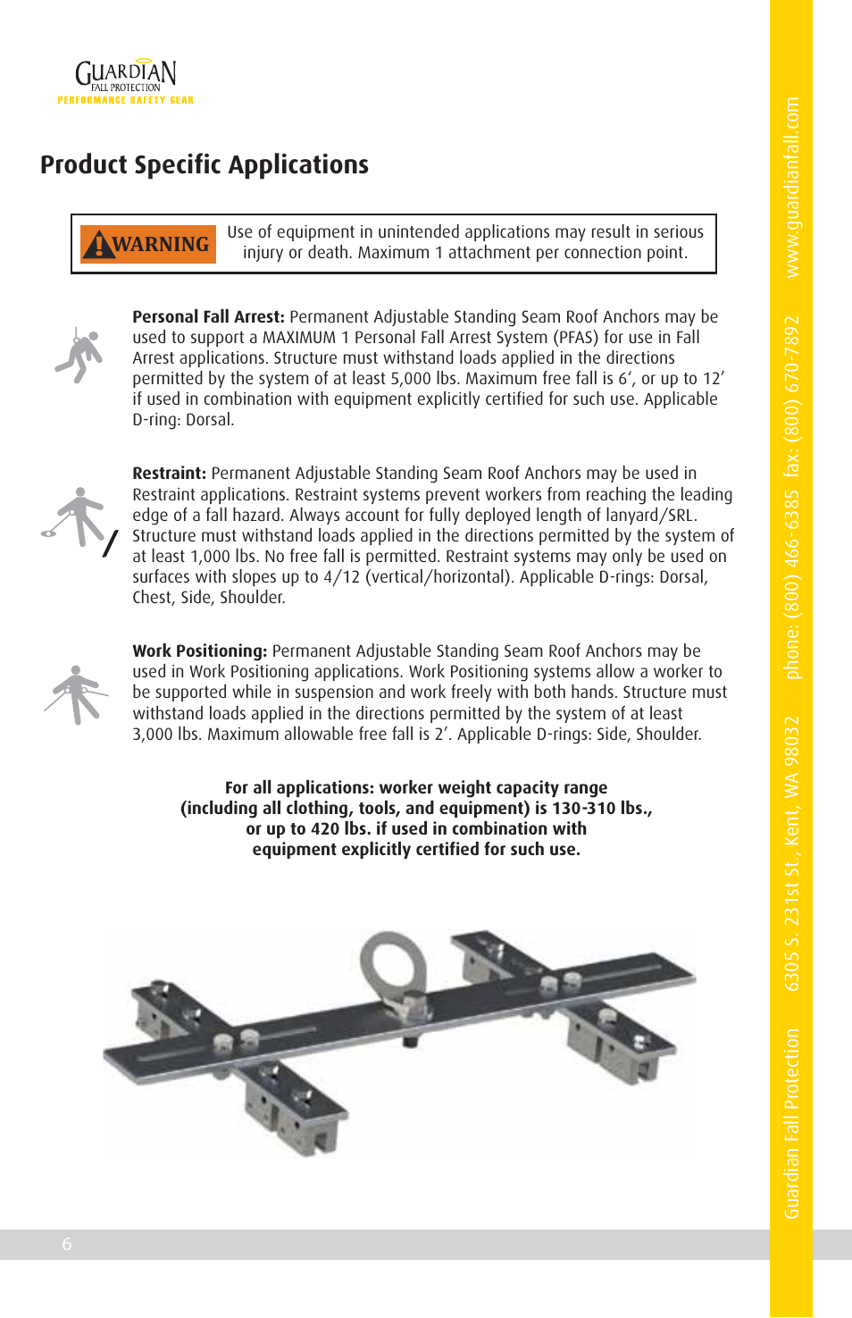 Product specific applications | Qualcraft Permanent Adjustable Standing Seam Roof Anchor User Manual | Page 8 / 20