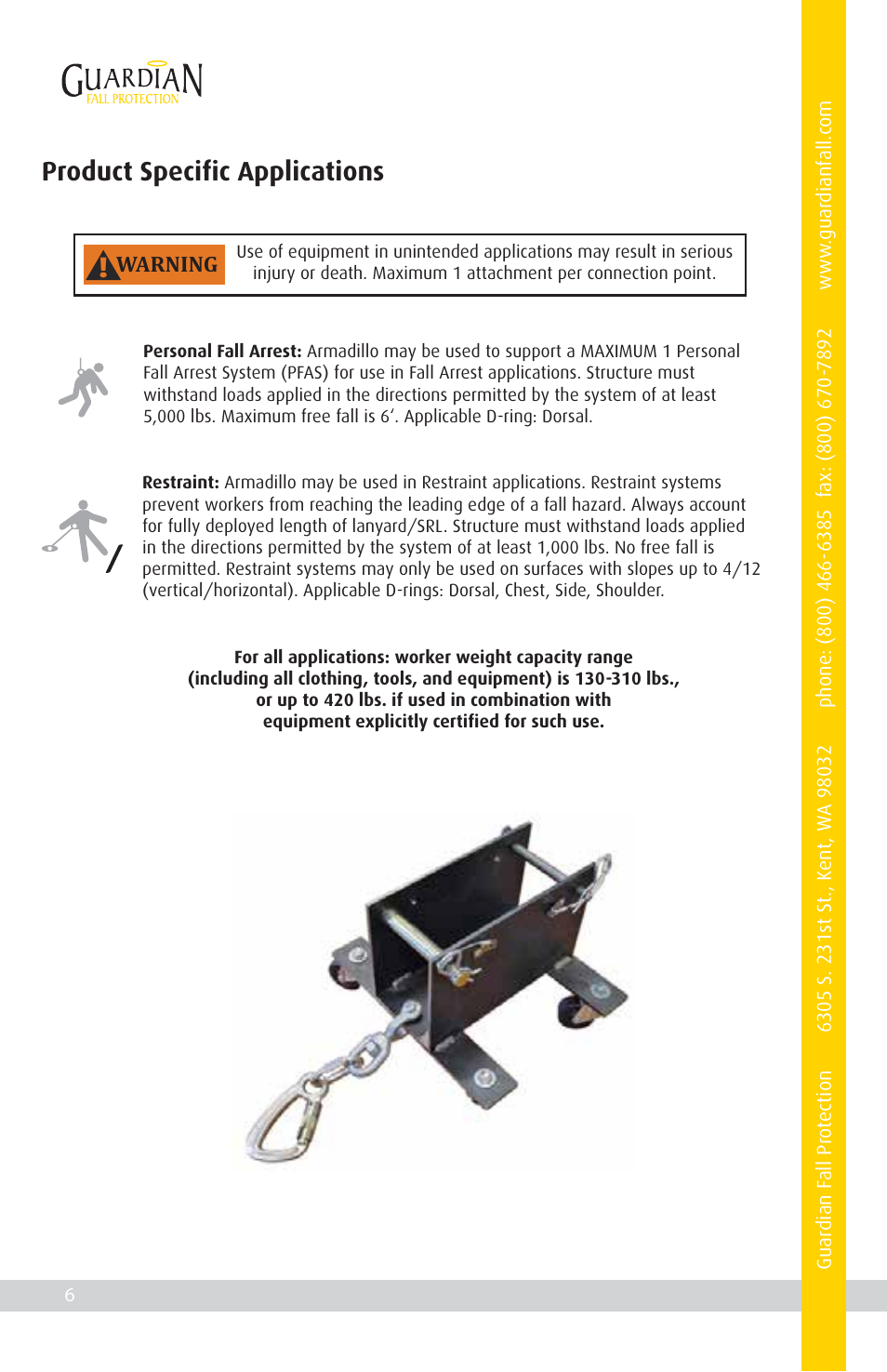 Product specific applications | Qualcraft Armadillo User Manual | Page 8 / 16