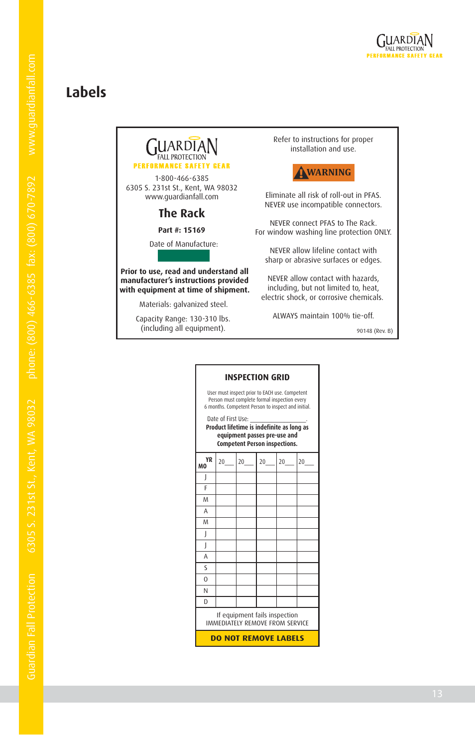 Labels, The rack | Qualcraft The Rack User Manual | Page 15 / 16
