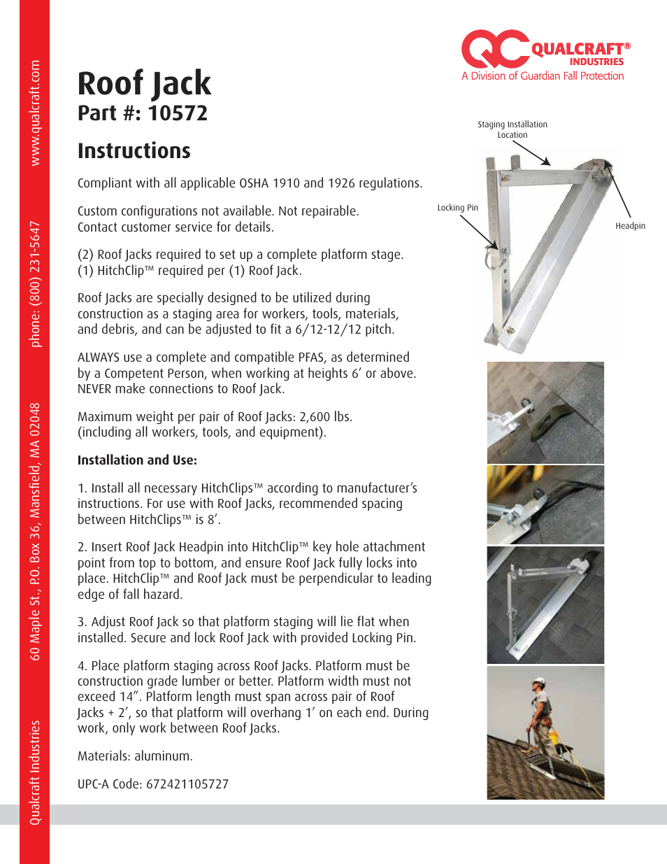 Qualcraft HitchClip Roof Jack User Manual | 1 page