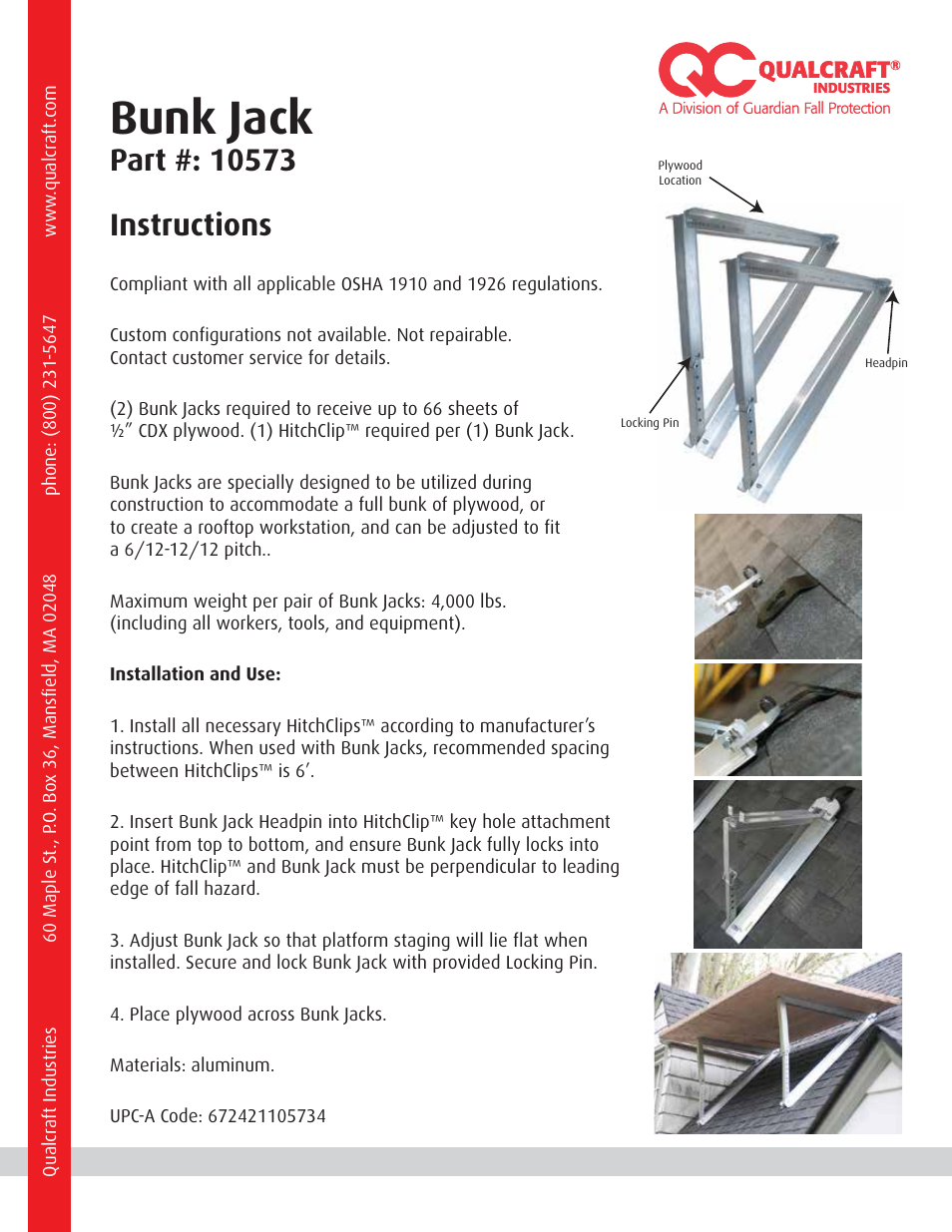 Qualcraft HitchClip Bunk Jack User Manual | 1 page
