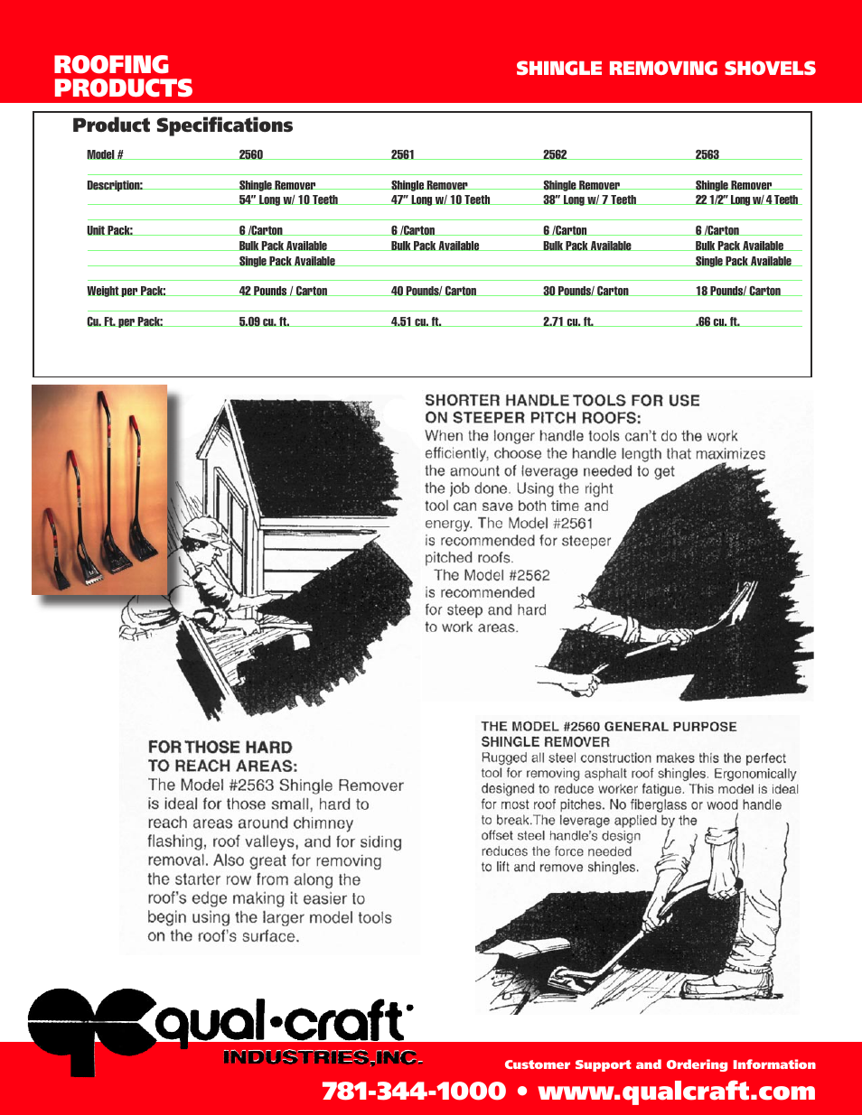 Roofing products, Shingle removing shovels, Product specifications | Qualcraft Classic Shingle Remover User Manual | Page 2 / 2