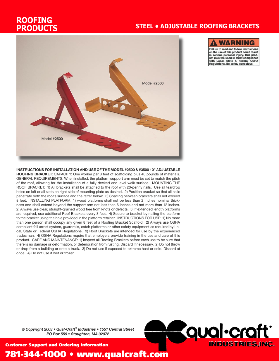 Roofing products, Steel • adjustable roofing brackets | Qualcraft Adjustable Steel Roof Bracket User Manual | Page 2 / 2