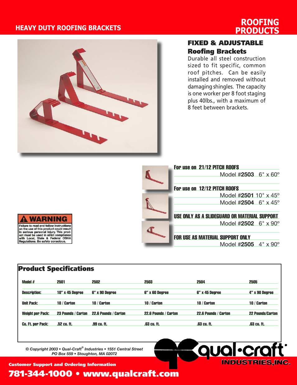 Qualcraft Heavy Duty Fixed Roof Bracket User Manual | 2 pages