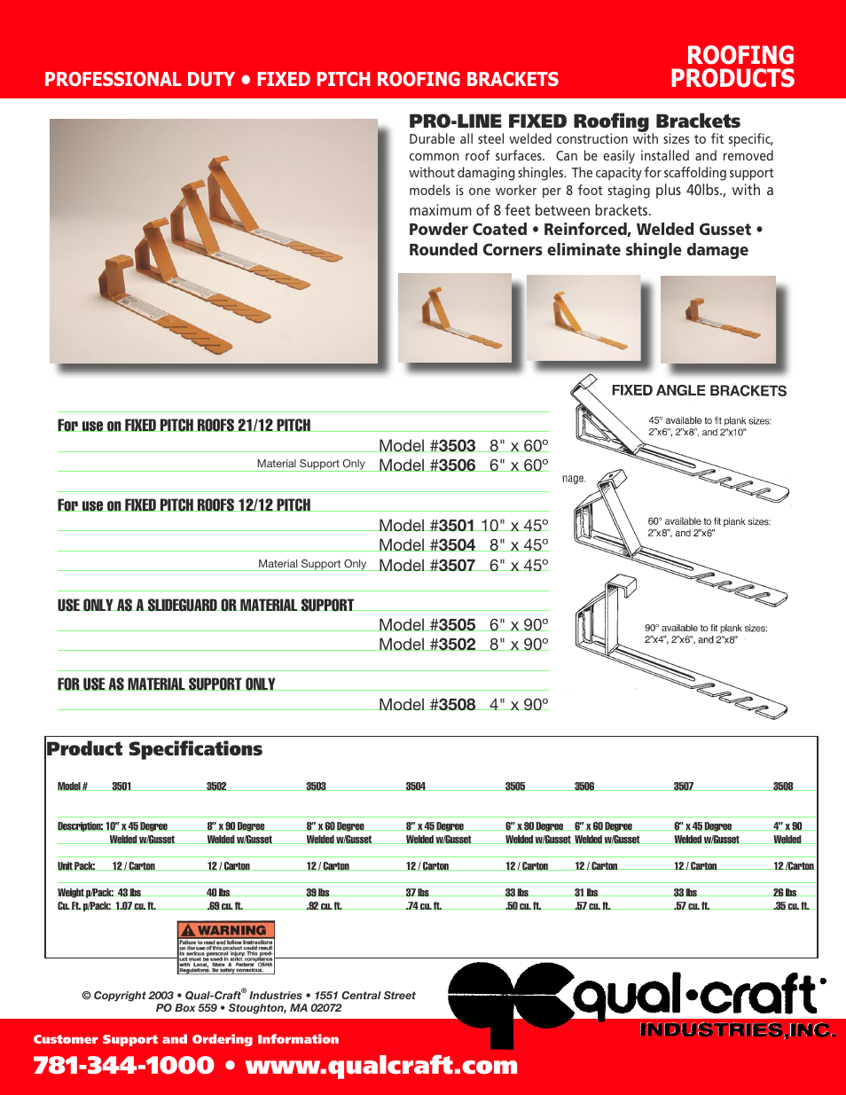 Qualcraft PRO-LINE Fixed Roof Bracket User Manual | 2 pages